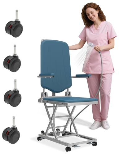 wishcans Aluminium Electric Lift Chair for Elderly, 500lbs Capacity Bath Tub Lift Chairs, Assist Devices Lift Seniors from Floor, PU Foam Cushion, Foldable, Waterproof, Blue