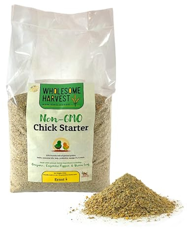 Wholesome Harvest - Chick Starter Feed - Non-GMO Chick Food Starter with Omega 3 and Natural, Herbal Ingredients - Chicken Feed for Growing Healthy Chicks with High-Protein 22% and Probiotics - 10 Lb