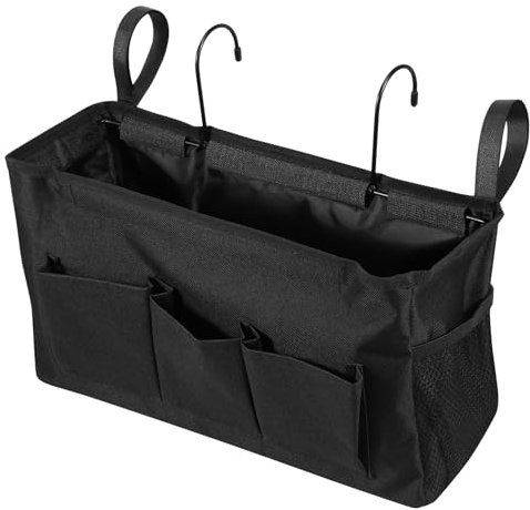 Bunk Bed Shelf Bedside Hanging Storage Caddy Large Capacity Bedside Storage Pocket Organiser Multi-functional Tidy Bed Clutter Sorting Hanging Basket Magazine Book Storage Bag for Dormitory (Black)