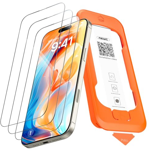 NEW'C 3 Pack, Full Täckning skärmskydd i glas för iPhone 16 Pro Max 6,9 tum [Automatisk Installation], härdat glasfilm med svart kant - Ultrabeständig