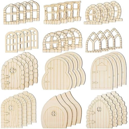 Esplora la creatività con il kit di 48 porte da giardino fatate in legno per gli appassionati di artigianato (stile retrò)