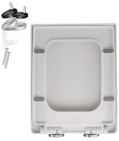 JNTFNE Asiento de Inodoro Cuadrado Blanco, 45 x 35 cm, Cierre Suave, PP con Fijaciones Ajustables, Tapa Rectangular de liberación rápida.