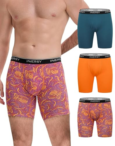 INNERSY Anti Chafing Underwear Mens Long Leg Boxers Shorts with Fly 3 Pack | No Chub Rub Boxer Briefs, Breathable Cotton Underpants Multipack, Front Opening, Running/Hiking/Sports/Gym, Tag-free Trunks