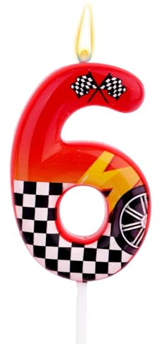 Velas de Cumpleaños con Temática Carreras, Velas con Números Carreras Diseño de Rueda a Cuadros en Blanco y Negro Decoración para Tartas Cumpleaños Ideal para Fiestas Infantiles (6)