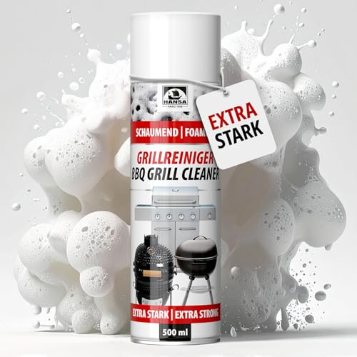 Hansa Detergente per barbecue in schiuma, extra forte, per barbecue a gas, barbecue a carbonella e affumicatore, rimuove grasso, olio e bruciato, detergente schiumoso, 500 ml (500 ml)