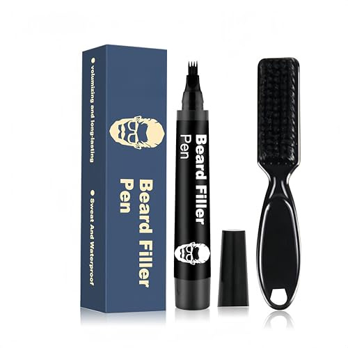Beard Filler Pen with Brush, Waterproof Beard Filling Pencil & Liner Kit, Instant Black Beard Marker for Men, Easy to Use