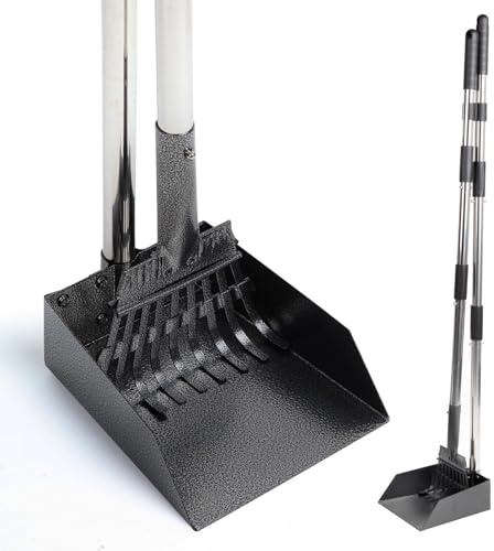 Zarevu Ramasse Crotte Chien, Pelle a Crotte pour Chien en Métal, Moyens et Petits - Ensemble Robuste avec Manche Long, bac métallique et râteau pour pelouse et Jardin