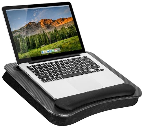 LAPGEAR Memory Foam Lap Desk with Wrist Rest and Media Slot - Medium - Black Carbon - Fits up to 15.6 Inch Laptops and Most Tablet Devices - Style No. 91338