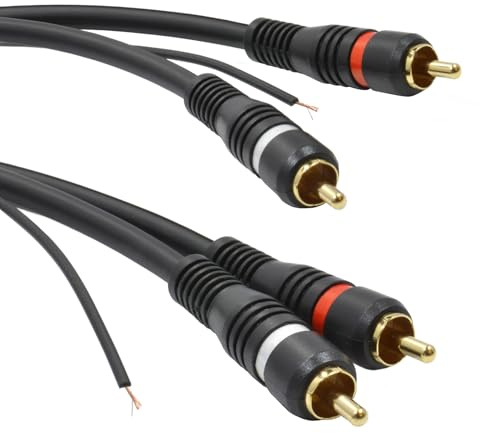 kenable Dubbel RCA Skärmad Phono Ljudkabel Syrefri Koppar med Jordkabel 2 m [2 meter/2m] Svart