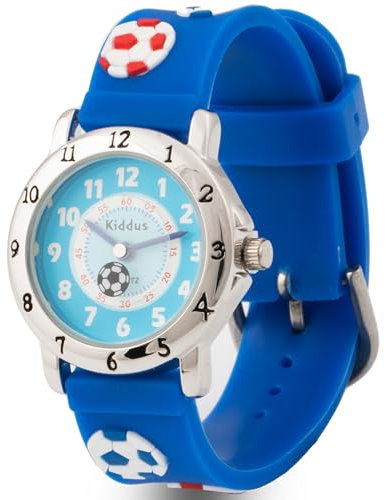 Kiddus Kinderuhr für Kinder, Jungen und Mädchen, Analog Armbanduhr, erste Kinderarmbanduhr ab 5 Jahre, Fussballuhr Kind, Uhr Buben Vorschule. Fußball