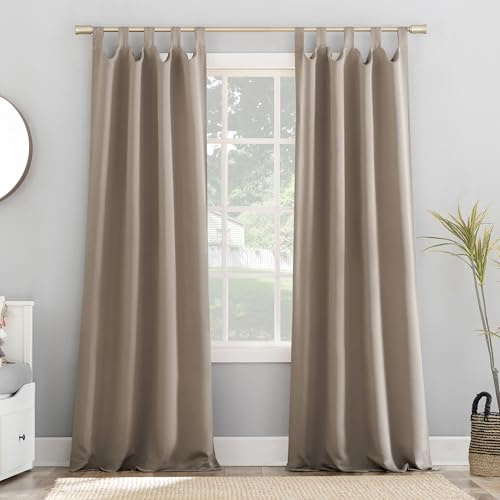 Sun Zero Easton Energy Saving Blackout Tab Top Curtain Panel, 40 x 84, Stone