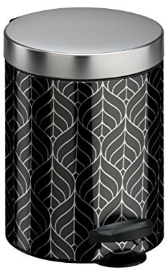 Meliconi Pattumiera a Pedale 5 lt, lamiera litografata Decoro Art Deco Argento e nero con Secchio in plastica, 18.6 x 18.6 x 24 cm. Made in Italy