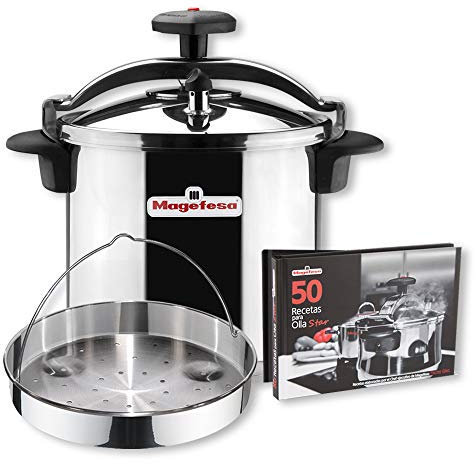 Magefesa Star Recta - Pack Exclusivo Olla Express Tradicional 8 Litros + Cestillo + Libro de Recetas, Acero Inoxidable 18/10, Apta para Inducción