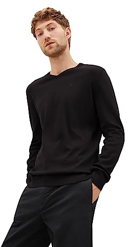 TOM TAILOR 202212 Strickpullover V-Ausschnitt Jersey básico para Hombre, Negro (29999 - Black), XXL