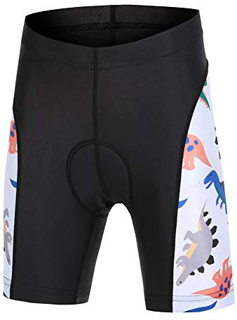 LPATTERN Kinder Radsport Bekleidung- Jungen/Mädchen Fahrrad Trikot-Set(Trikot Kurzarm+Kurz Radhose)/Radtrikot Kurzarm/Kurz Fahrradhose mit Sitzpolster,Farbig Dinosaurier(Radhose),110/116(Tag:S)