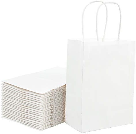 Loveinside 21 x 11 x 27 cm papperspåsar medium kraft presentpåsar volym med handtag för födelsedag bröllopsfest presenter 25 st/set Vitt