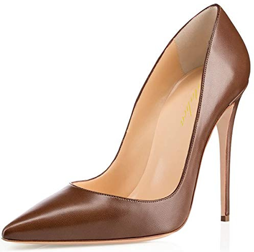 Lutalica - Zapatos de tacón alto de aguja para mujer, estilo clásico, para fiesta, noche, boda, color Marrón, talla 37 EU