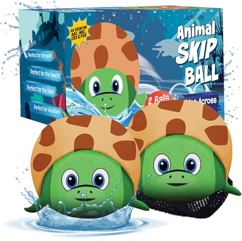 Activ Life 2 Pack Skip Balls, Water Toys for Kids, Friends, Family at Swimming Pool, Beach Games, Fun Gifts for Teens (Sea Turtle)