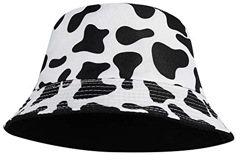 Vikodah Chapeau de pêcheur réversible avec motif vache imprimé (circonférence de la tête: 56-58 cm), Black Cow Print, M