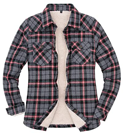 Giacca da donna in flanella foderata in pile, camicia in flanella con bottoni - - M