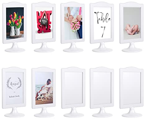 Myraculo Double Sided Standing Picture Frames 4x6 2 Side Pedestal Picture Frames Bulk Plastic White Photo frames Set for Display (10 pack)