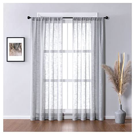 Aotiwe Gardinen Küche Frühling, Vorhänge Grau Streifen Polyester 2 Stücke 107X244cm für Schlafzimmer