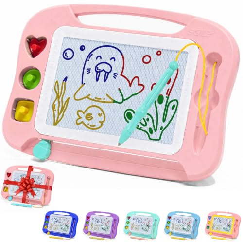 SGILE Magnetic Drawing Board Kids, Toddler Travel Toy Pad, Standard 25x18cm | Etch & Sketch with 3 Stamps, Doodle & Writing Activity, Educational Learning Gift Girls & Boys Ages 1-4, Light Pink