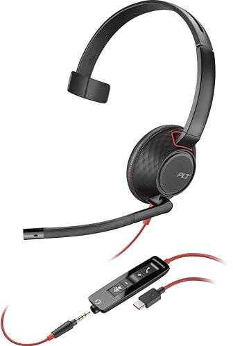 HPP Auricular Mono Poly Blackwire C5210, Auricular USB-C/A y 3,5 mm versátil para comunicación Clara y Comodidad