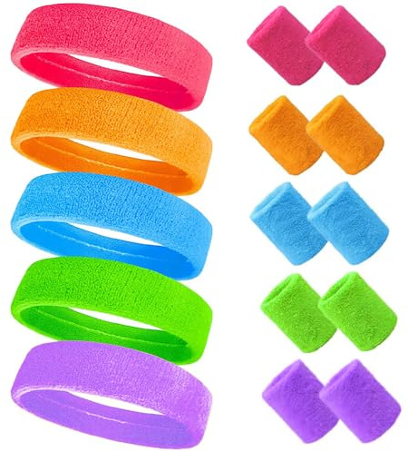 Uoimky Svettbandsset, 15 stycken 80-tals neonsvettband, elastiskt pannband, sport, svettband, stretchigt svettband för kvinnor män för fest, karneval, basket, tennis, gym, löpning