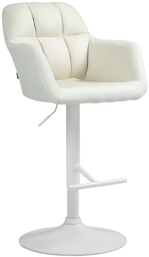 CLP Barhocker Natoma Stoff I 360° Drehbar, Metallgestell Höhenverstellbar Mit Fußstütze I Thekenhocker Für Bar Mit Gepolsterte Sitzfläche, Farbe:Creme, Material Gestell:Metall matt Weiss