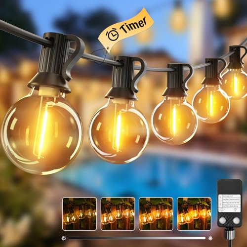 litogo LED Lichterkette Außen Dimmbar mit Timer, 9.7M Deko Lichterkette Aussen Strom mit Retro Warmweiß G40 Glühbirnen Plastik, Wetterfest lichterketten für Garten Balkon Party Pavillon Terrasse