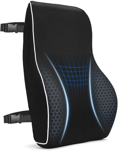 Lumbar Support Cushion, Memory Foam Back Support For Office Chairs and Car Seat, Mesh Back Rest for Gaming Chair, Memory Foam Pillow, Desk Chair Cushion, Breathable & Washable Cover, Adjustable Straps