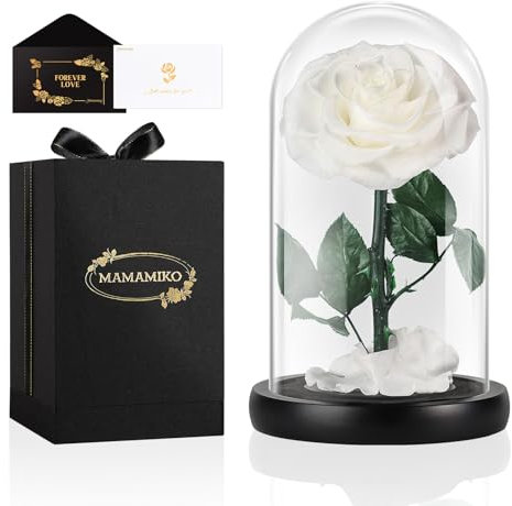 Forever Real Rose in a Glass Dome, Eternal White Roses Flowers Preserved for 5 Years, Rose Gifts for Her Woman Wife Girlfriend on Birthday, Anniversary, Valentine's Day, Mother's Day, Christmas
