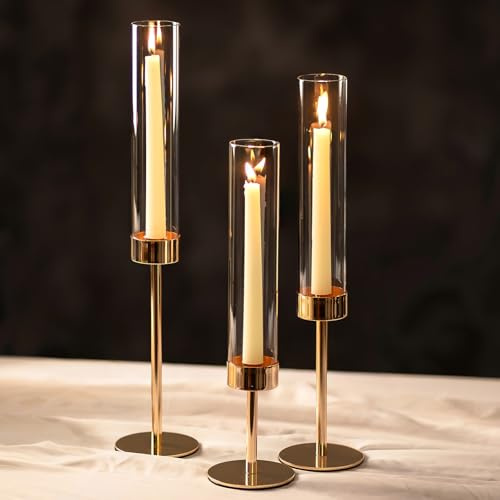 NUPTIO Verre Bougeoir Cylindrique À Bougies - Lot de 3 Clair Centres de Table de Mariage Décoration de Table de Salle À Manger pour Cheminée