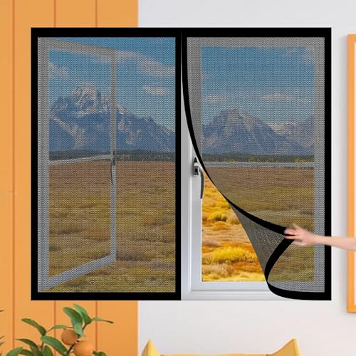 Zanzariera Finestra Magnetica su Misura 72 x 120 cm Zanzariere Magnetiche per Porte Traspirante Anti Insetti per Ideale per Porte da Balcone, Nero