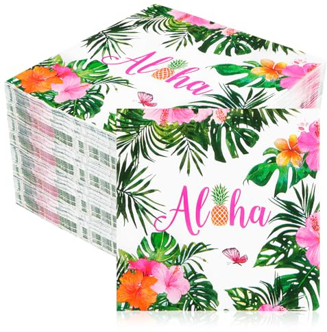 40 stycken servetter Hawaii party 33 x 33 cm, servetter djungelpappersservetter Hawaii gröna pappersservetter sommar monstera cocktailservetter Aloha Hawaii partyservetter