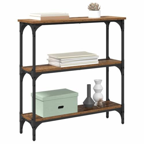 vidaXL Table Console Bois Ancien 75 x 22,5 x 75 cm Bois d'ingénierie, Table Console Moderne pour Couloir, Cadre métal Solide, Bois ingénieur, Style épuré, Rangement Pratique