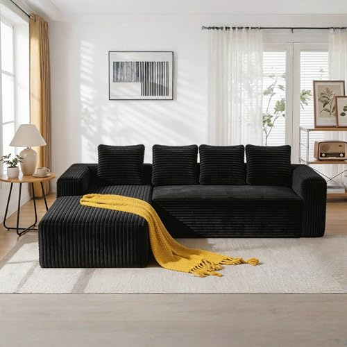 Sapgaks Divano angolare con chaise longue a forma di L, divano disossato modulare moderno con cuscino, divano a 4 posti in velluto a coste per il soggiorno, la camera da letto, nessun assemblaggio