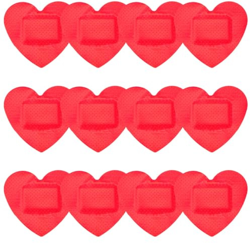 Operitacx Vendajes Adhesivos para Heridas Forma de Corazón, 24 Piezas Rojas, Vendajes Portátiles Impermeables y Transpirables para Primeros Auxilios y Cuidado de Heridas