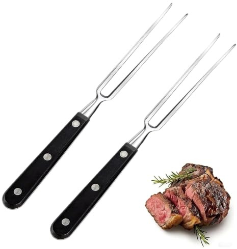 Yuannee köttgafflar, 2 st | 27 cm lång serveringsgaffel i rostfritt stål med plasthandtag slitstark tvådelad köttgaffel för grill kök kalkon