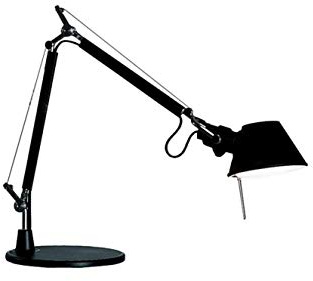 Artemide- Tolomeo Tavolo Micro Tischlampe Schwarz. Hochwertige Tischleuchte aus schwarz lackiertem Aluminium mit Tischfuß ø17cm. Made in Italy, L 45 H 37 - max 73 cm