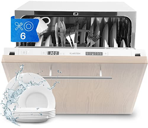 Klarstein Amazonia Table Top Dishwasher - Compact Countertop Dishwasher, Mini Dish Washer with Aquastop, Low Operating Noise at 49 dB, 6 Place Settings, Type: Amazonia 6 Secret, White