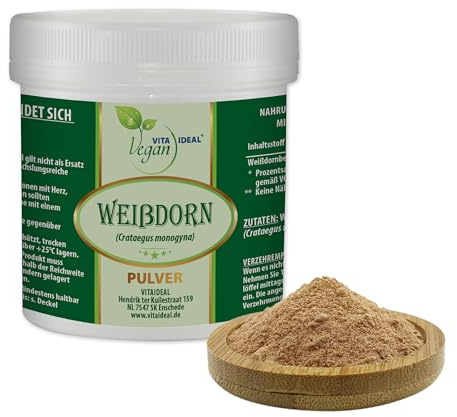 VITA IDEAL Vegan® WEIßDORN - Beeren 300g PULVER - - Crataegus monogyna - Weissdorn - Tagesportion 1000mg WEISSDORNBEEREN gemahlen. Natürlich, pflanzlich & ohne Zusatzstoffe, Inklusive Messlöffel.