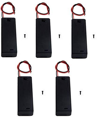 LampVPath (Pack of 5 Single 1AA Battery Holder with Cover and Switch, AA Battery Holder with Leads Wires