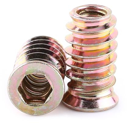 FTVOGUE 20 st ihåligt sexkantigt skruvuttag i kolstål gängat för trämöbler (M6 x 20 mm)