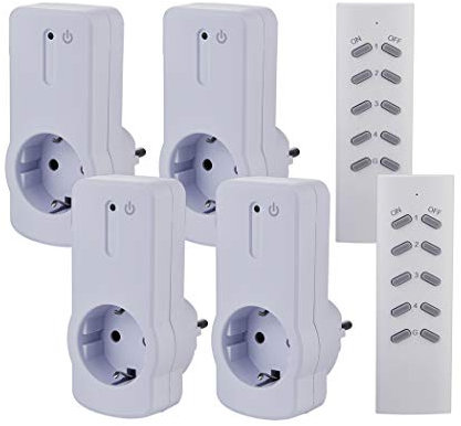 ZEYUN Enchufes Inalámbricos con control remoto (4+2) para interiores, 3680 vatios, alcance 30 m, con Control Remoto, Blanco (4 PACK)