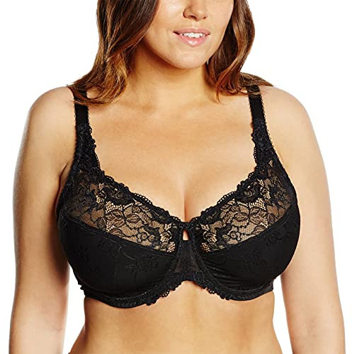 Delimira Women's Beauty Lace Non Padded Minimiser Full Figure Underwire Bra Black 34J
