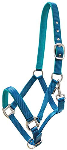 York Pferde Halfter Milo Nylonhalfter weiche Polsterung Stallhalfter Weidehalfter Reithalfter (Full, blau)