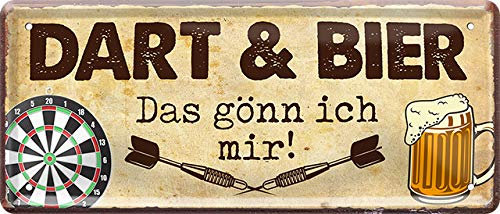 Blechschilder schilderkreis24 Lustiger Spruch “Dart & Bier das gönn ich Mir“ Deko Garage Metallschild Theke Bar Pub Vintage Retro Geschenkidee Geburtstag Weihnachten Dartspieler 28x12 cm