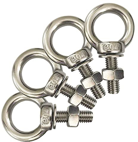 HYXXYY Shoulder Eye Bolt, M10 304 Stainless Steel Eye Bolts 3/8x1.18 Eye Bolts Heavy Duty Screw Bolt with Washer and Nuts Set Muti-Function for Indoor Outdoor, 10mm x 30mm, 4 Pack
